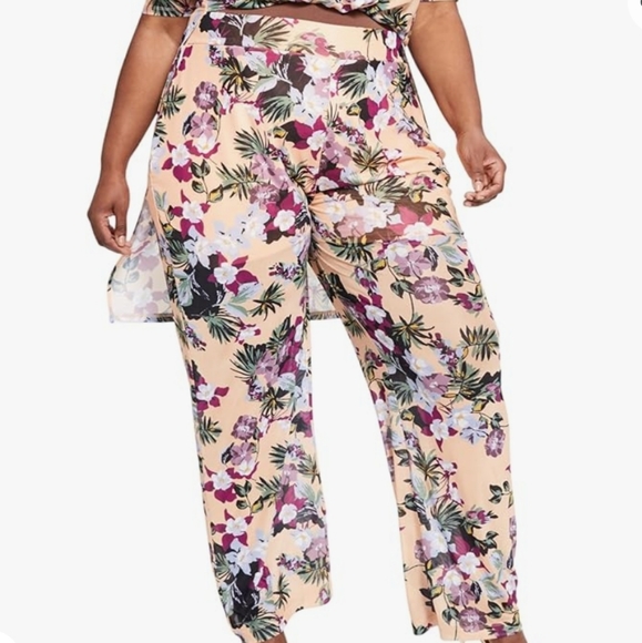 Nina Parker Pants | NWT Nina Parker Floral Print Mesh Wide Leg Pants Size 2X - Picture 1 of 12